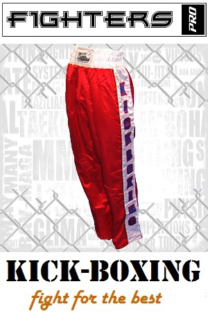 FIGHT-FIT - Pantalon de Kick-boxing / Satiné / Rouge / Large