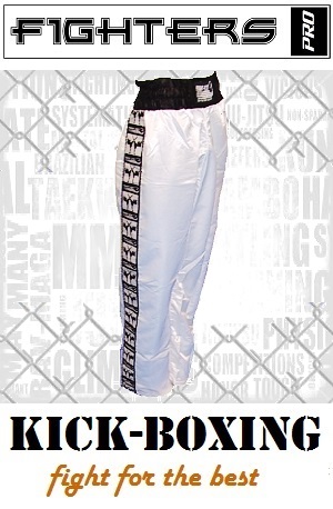 FIGHT-FIT - Kick-Boxing Hosen / Satin / Weiss / Large