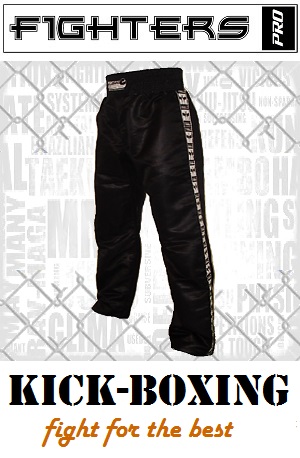 FIGHT-FIT - Pantalon de Kick-boxing / Satiné / Noir / Medium