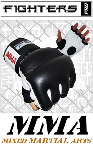 FIGHTERS - MMA Handschuhe / Cage Fight / Schwarz-Weiss / Large