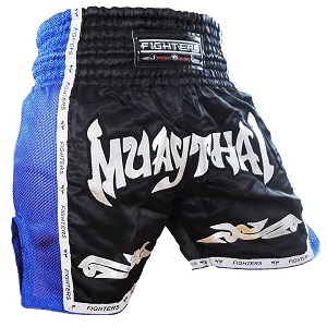 FIGHTERS - Shorts de boxe thai / Elite Muay Thai / Noir-Bleu / XL