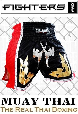 FIGHTERS - Pantalones Muay Thai / Elite Fighters / Negro-Rojo / XL