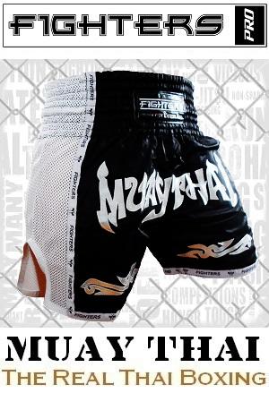 FIGHTERS - Pantalones Muay Thai / Elite Muay Thai / Negro-Blanco / XL