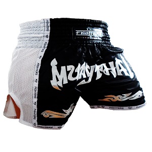 FIGHTERS - Pantalones Muay Thai / Elite Pro Muay Thai / Negro-Blanco / XL