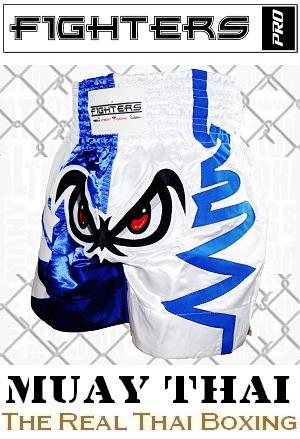 FIGHTERS - Muay Thai Shorts / No Fear / Blanc-Bleu / Small