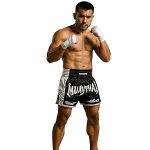 FIGHTERS - Thaibox Shorts / Elite Pro Muay Thai / Schwarz-Weiss / Small