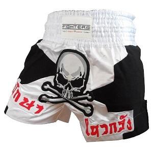 FIGHTERS - Pantaloncini Muay Thai / Skull / Bianco-Nero / Small